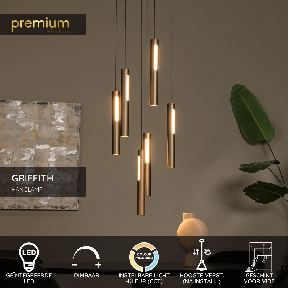Design-Pendellampe Griffith 6-Licht Bronze Premium by Lucide 5411212241948