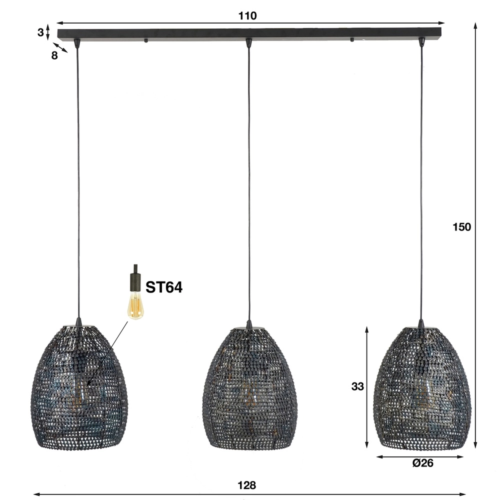 Scal-Look Pendellampe Armor 3x Ø 26 cm Lyora 8716803512870