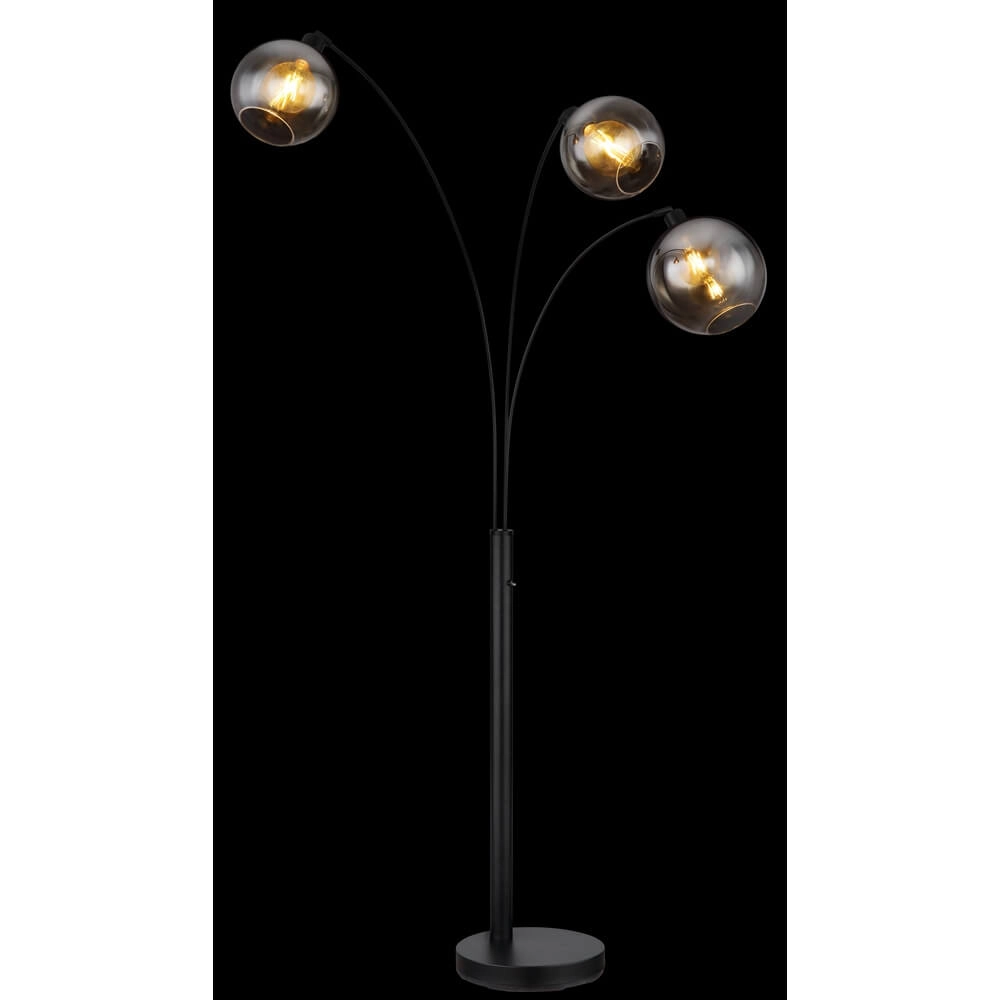 Schwarze Stehleuchte Newcastle Sphere Rauchglas 3-flammig Globo 9007371449798