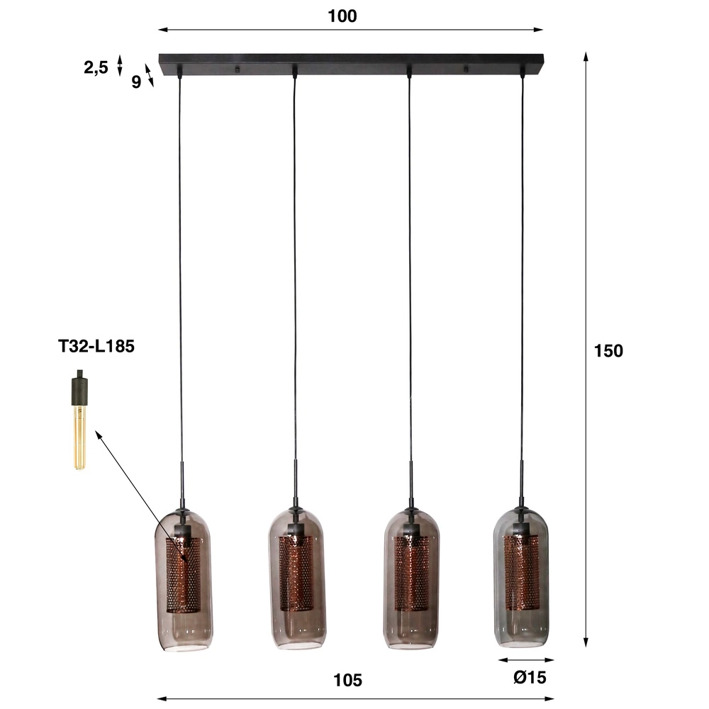 4L-Pendelleuchten Smoke E27 – schwarz mit Kupfer Lyora 8716803512139