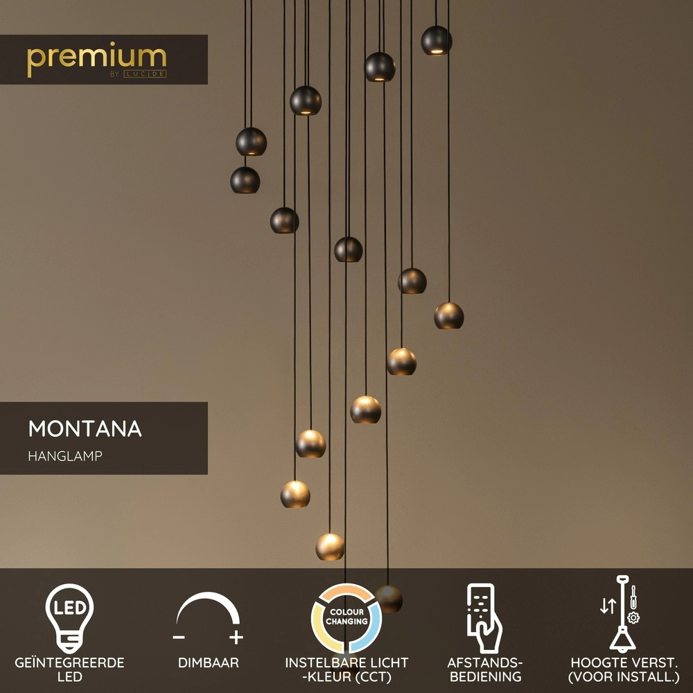Design vide Pendellampe Montana 16-helles Kaffeebraun Premium by Lucide 5411212680174