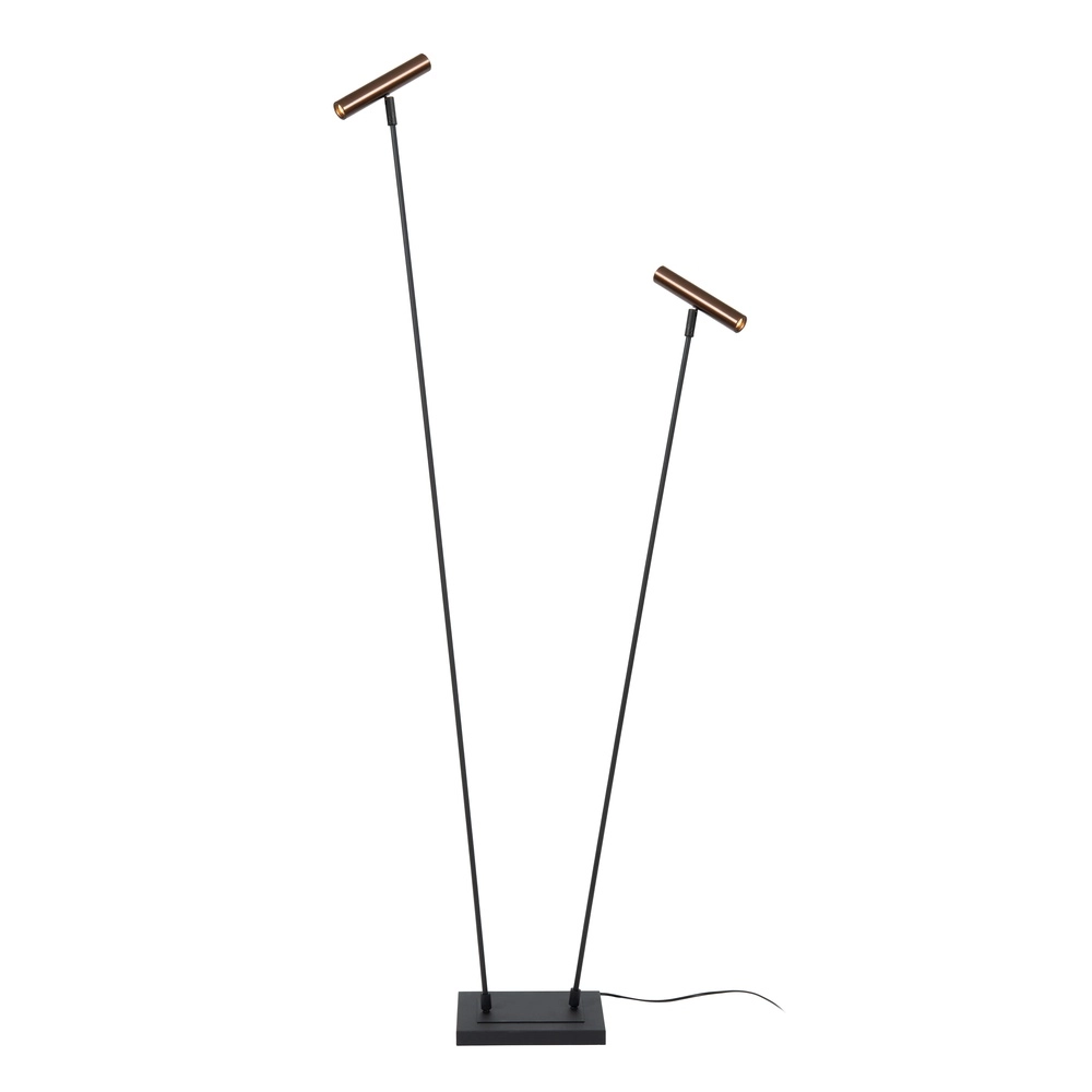 2-Licht Stehlampe Duarte Schwarz mit Kaffeebraun Lucide Vibes 5411212032201