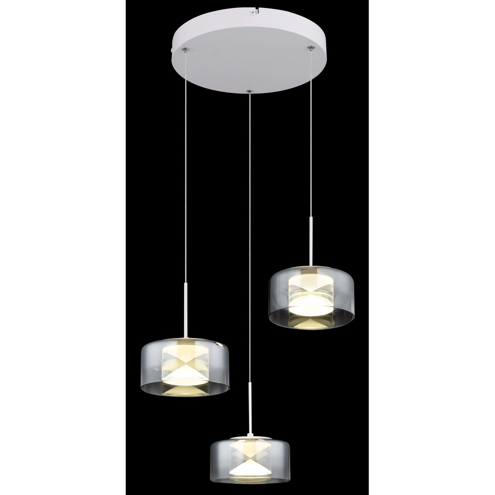 Design-Pendellampe Belinda 3-Licht weiß mit Rauchglas Globo 9007371578368
