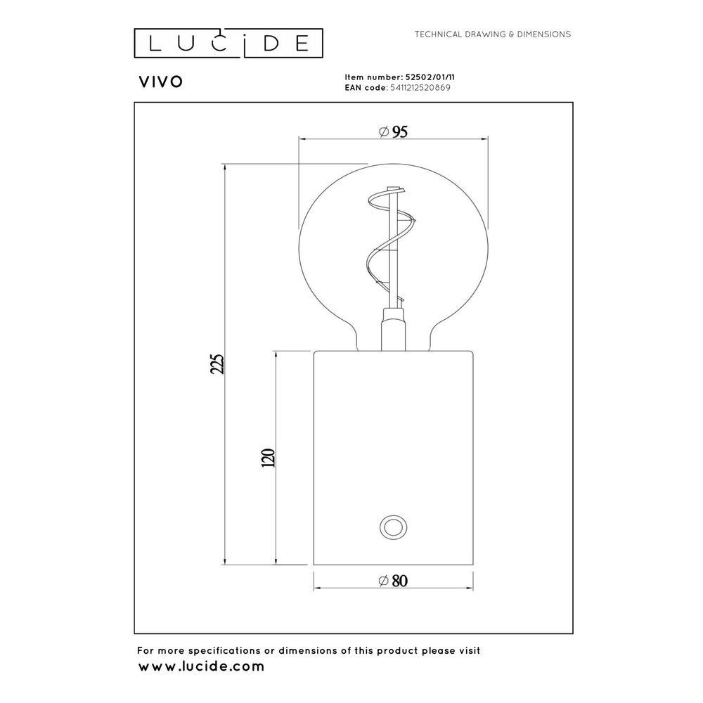 Wiederaufladbare Tischlampe Vivo Chrom Lucide 5411212520869