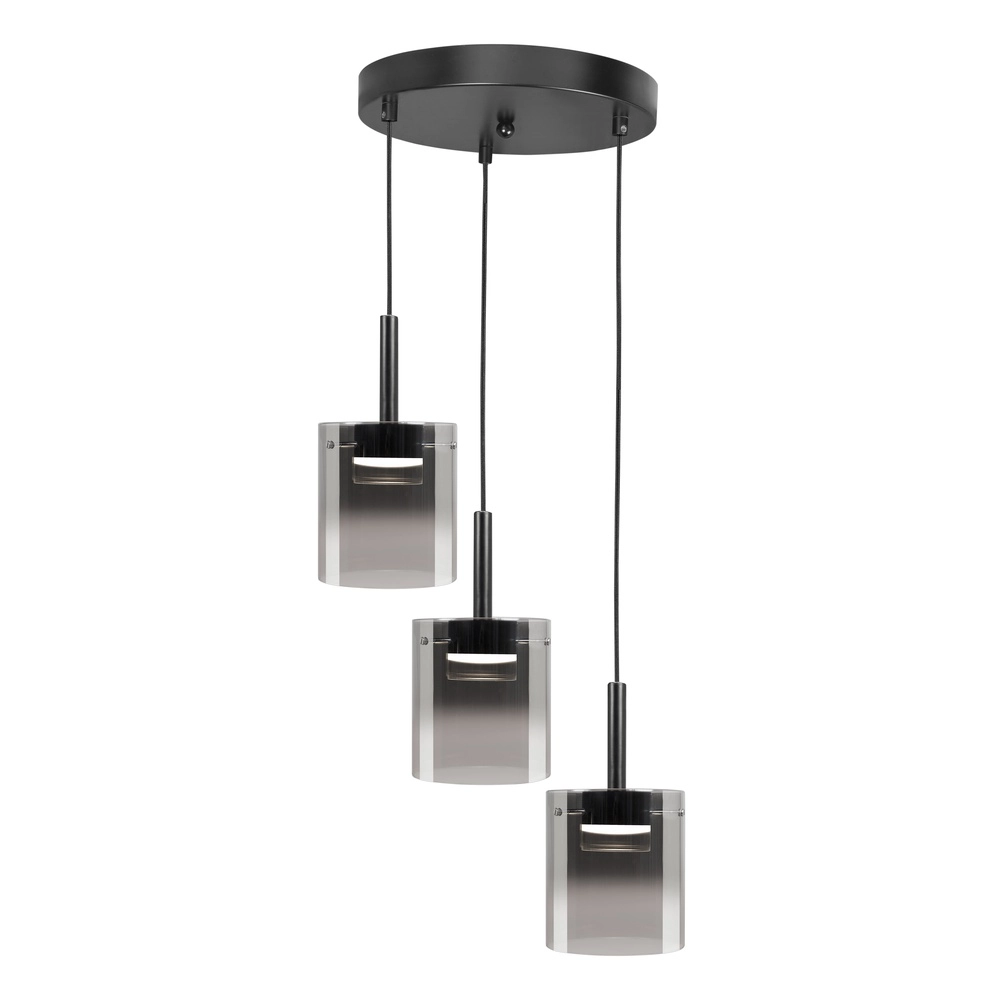 3-flammige Pendelleuchte Salerno schwarz mit Rauchglas