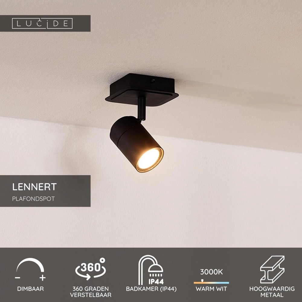 Deckenscheinwerfer Lennert schwarzes IP44 Lucide 5411212262677