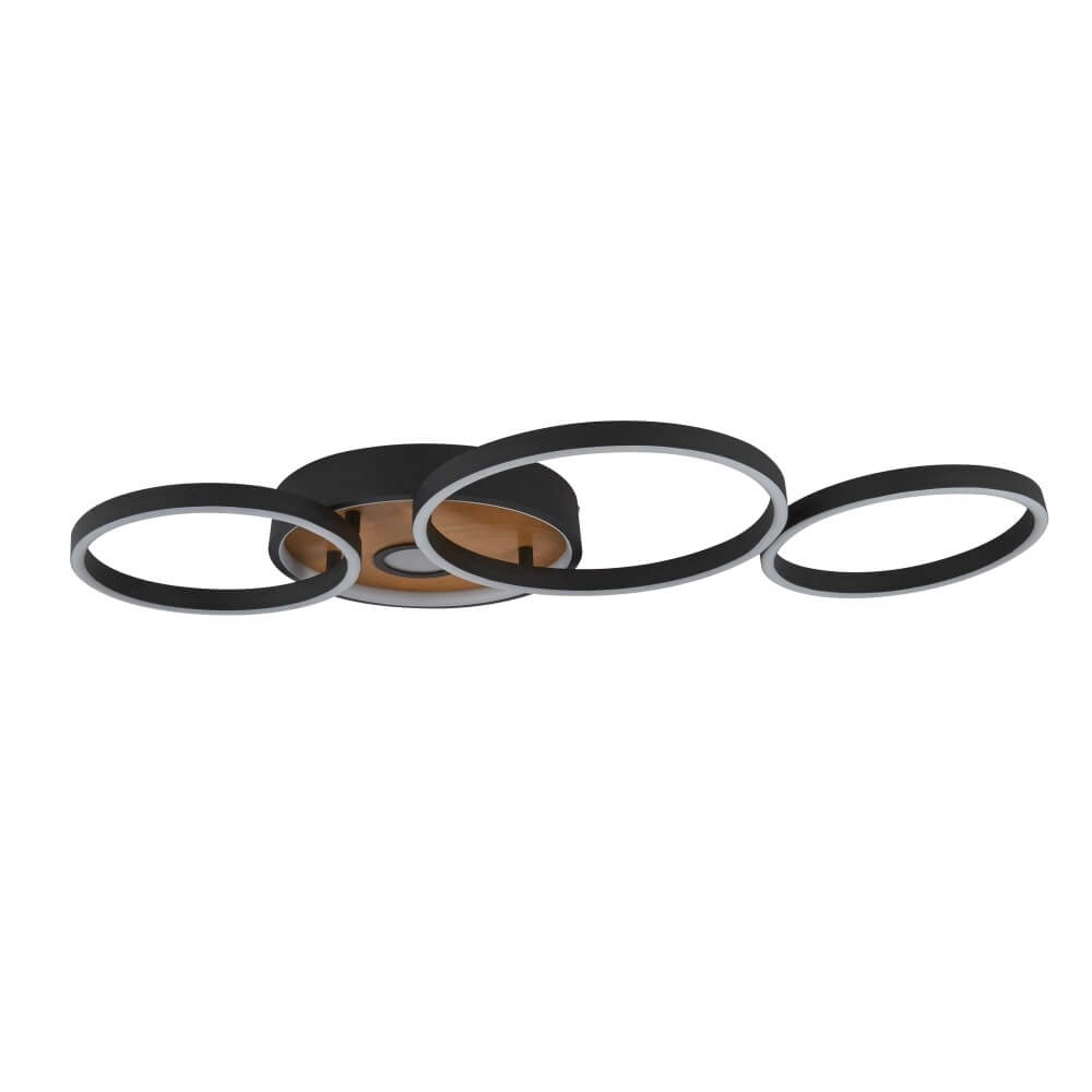 Designer-Deckenleuchte Crosby schwarz mit Holz Searchlight 5053423245218