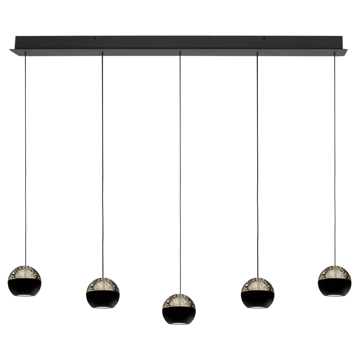 5-Licht Esstisch-Pendellampe Belluno LED – Schwarz mit Glas
