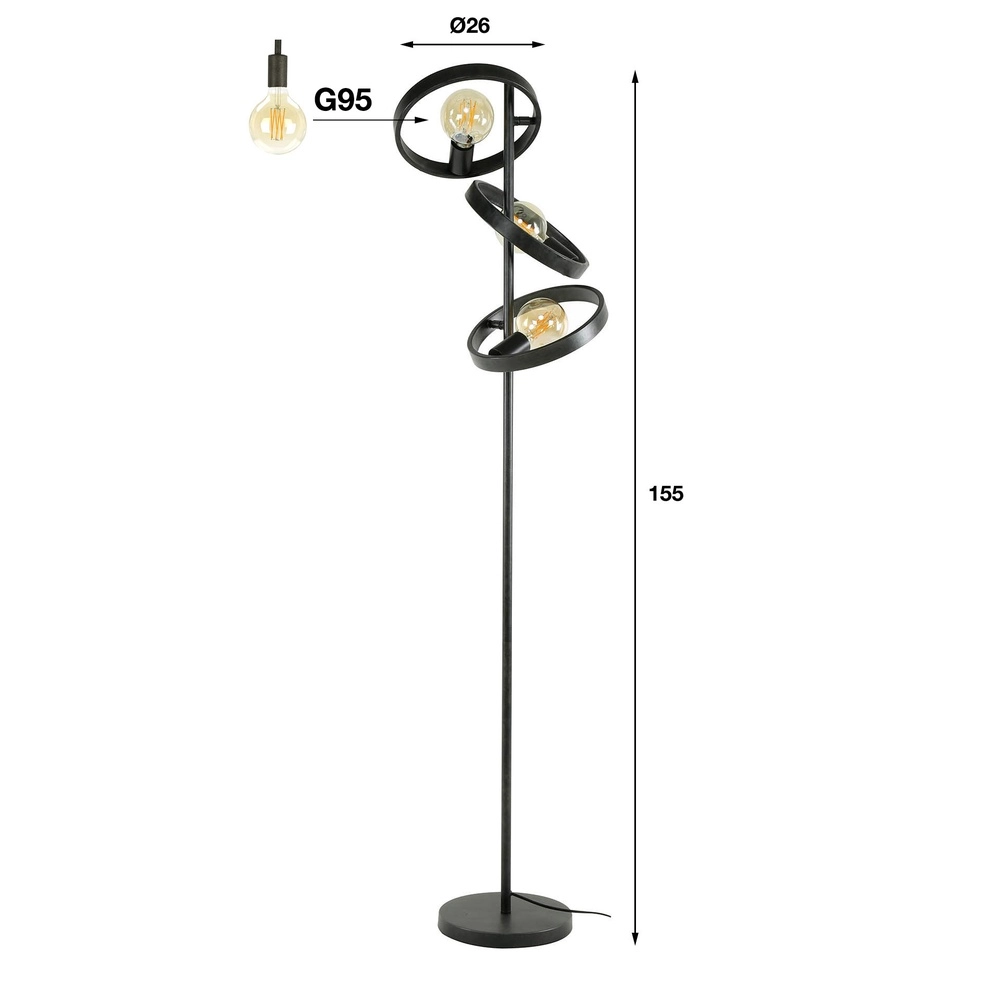 Ring-Stehlampe Hover 155 cm hoch – Holzkohle Lyora 8716803513310