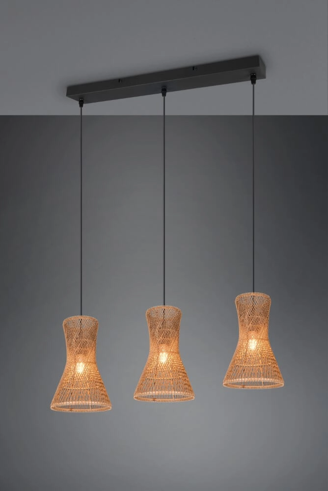 3-flammige Pendelleuchte Bijou schwarz mit Rattan Trio 4017807637298