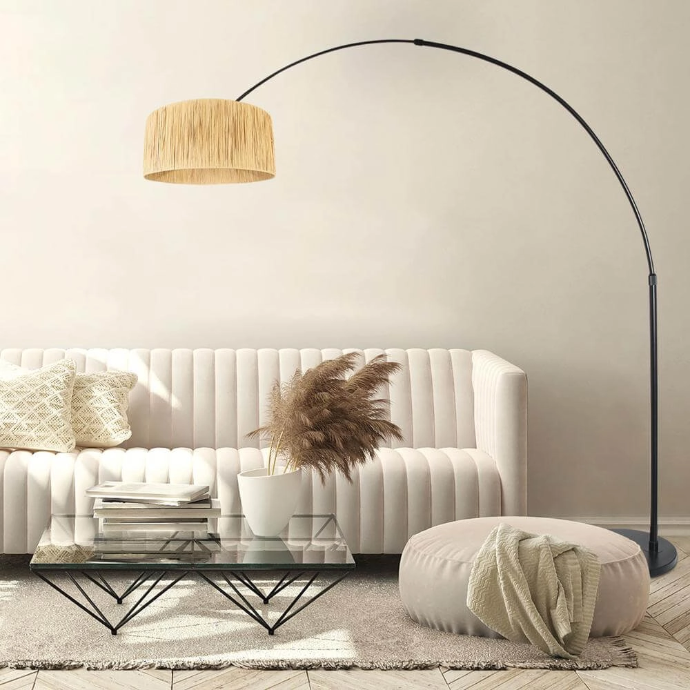 Bogenlampe Sparkled Light schwarz mit Strohschirm Steinhauer 8712746172881