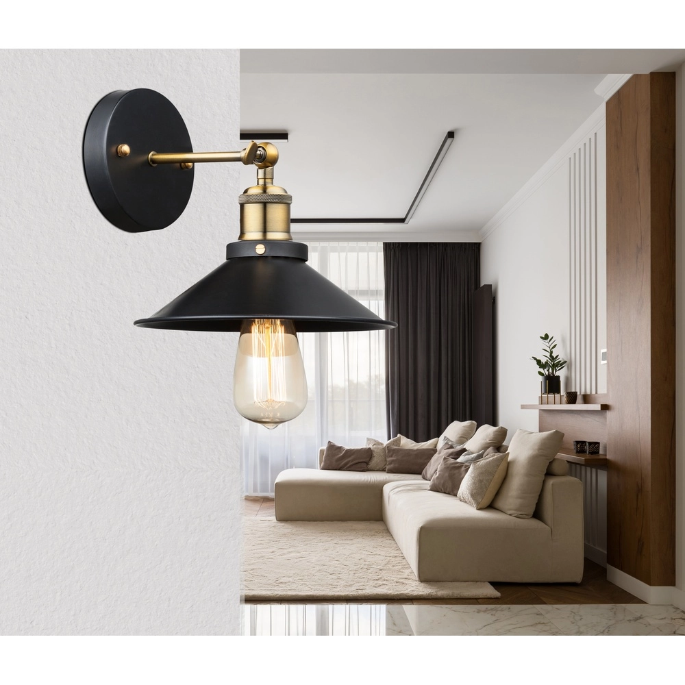 Industrie-Wandlampe Lenius Schwarz mit Gold Globo 9007371337194