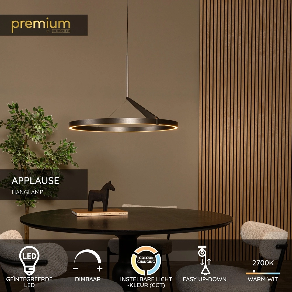 Elegante LED-Pendelleuchte Applause Gebürstetes Metall – Ø 60 cm Premium by Lucide 5411212221827