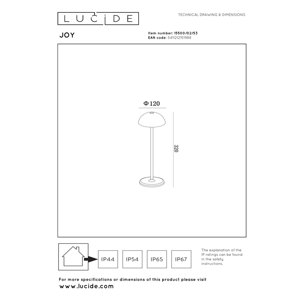Wiederaufladbare Tischlampe Joy IP54 orange Lucide 5411212151988