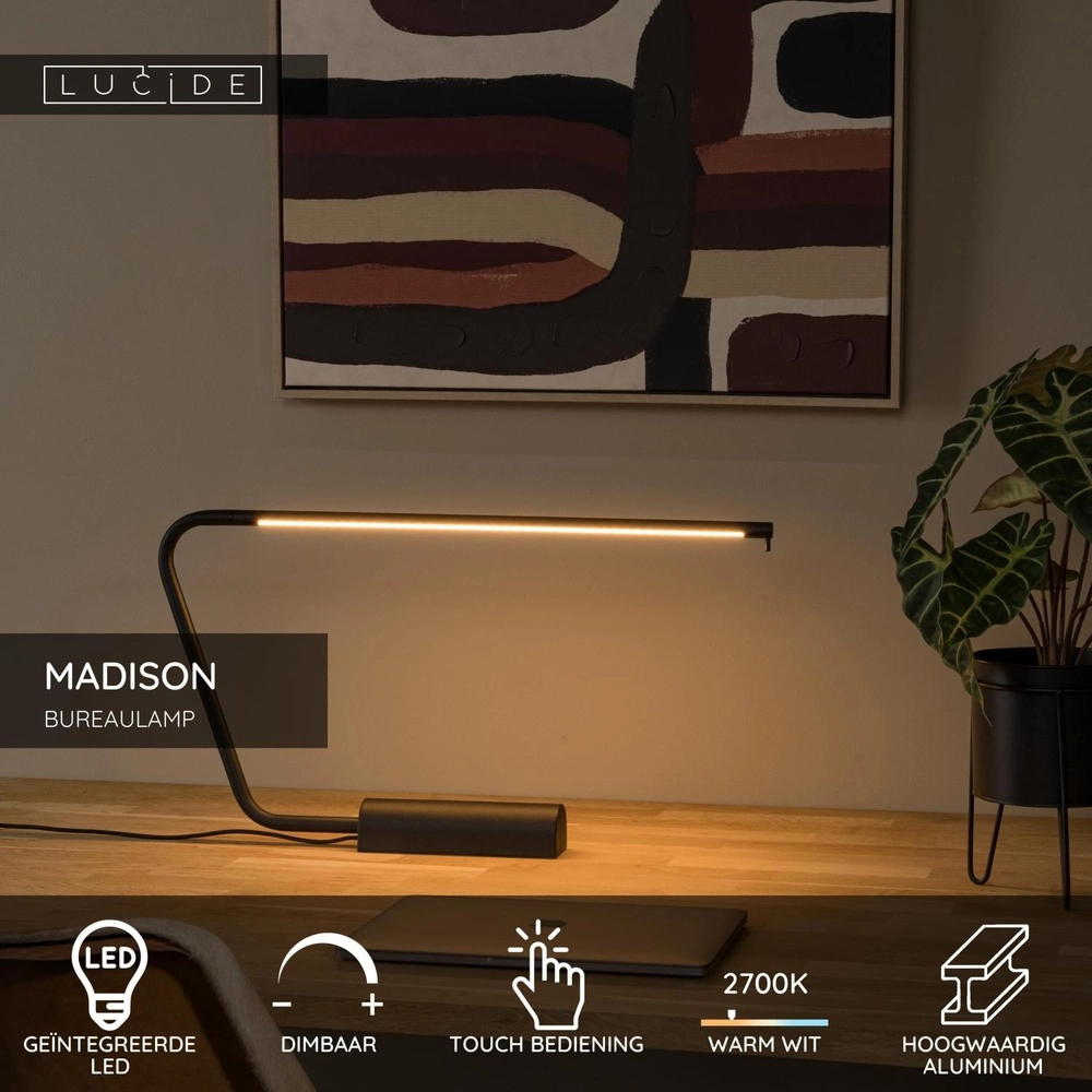 Design-Schreibtischlampe Madison Schwarz Lucide 5411212441850