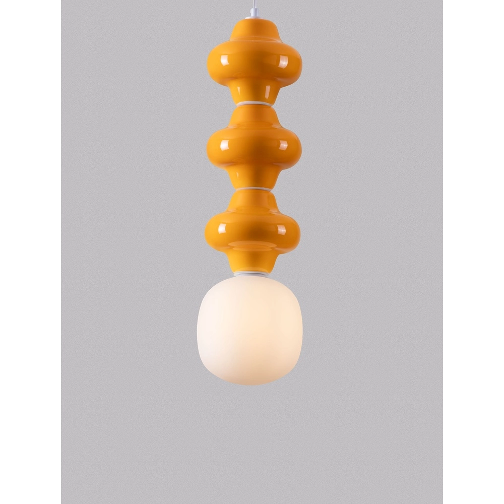 Pendelleuchte Clio L orange Keramik mit weißem Glas
