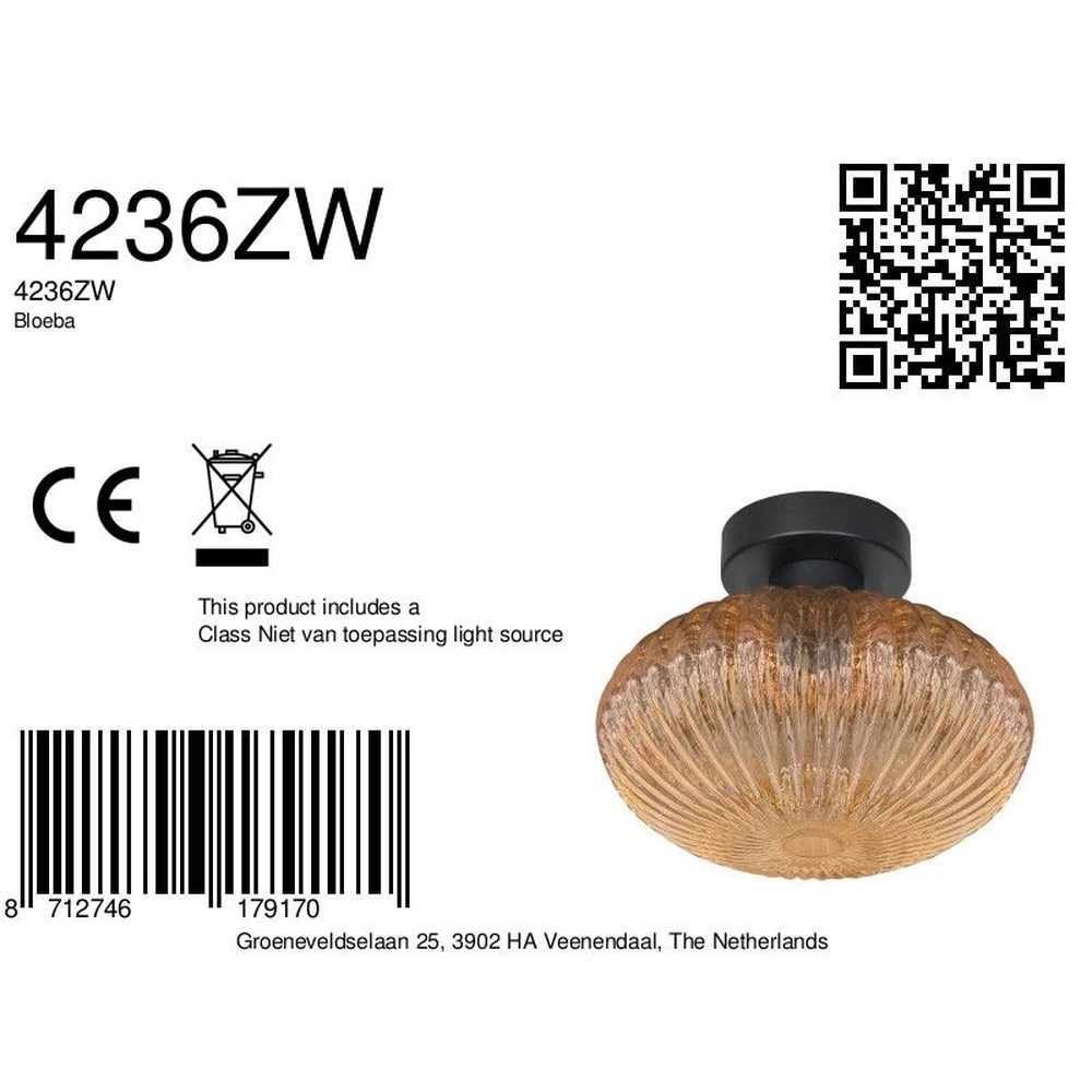 Deckenlampe Bloeba schwarz mit Braunglas Steinhauer 8712746179170