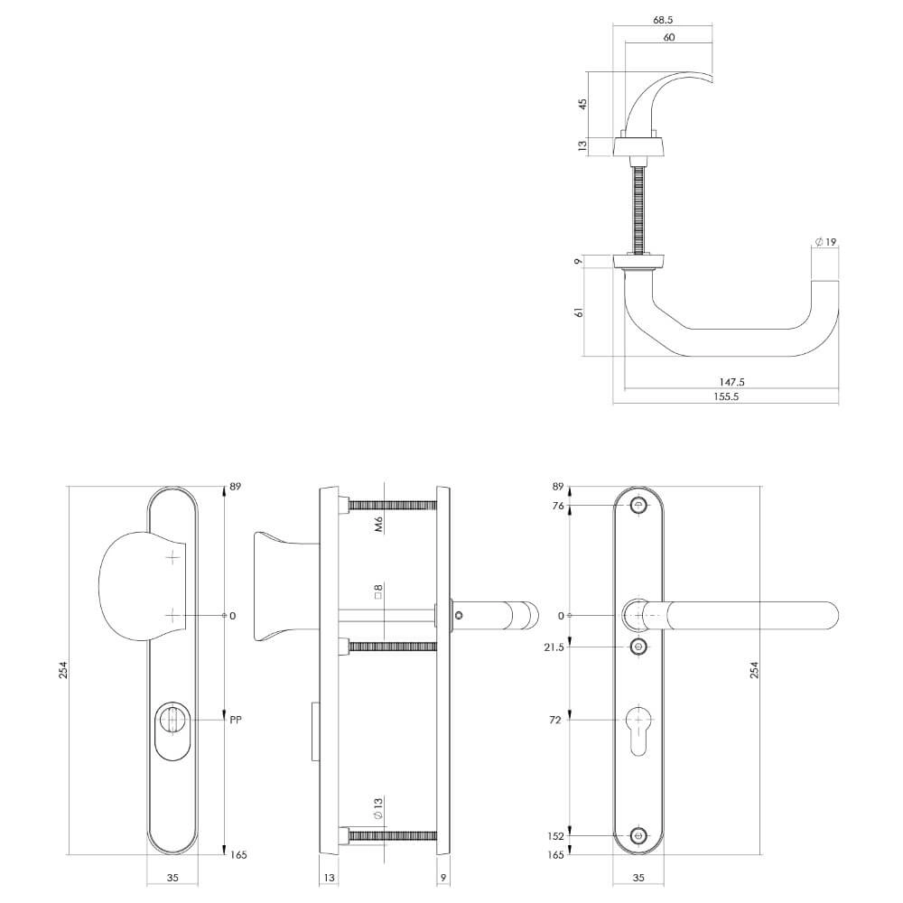 Haustürbeschläge Vurano Kernzugsicherung schmal mit Knopf PC 72mm Edelstahl Intersteel 8714186395370