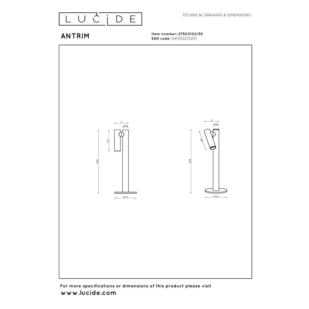 Wiederaufladbare Tischlampe Antrim schwarzes IP54 Lucide 5411212272201
