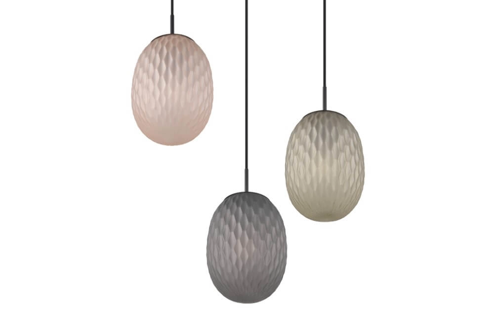 Hängelampe mit 3 Leuchten Facette mit geripptem farbigem Glas Trio 4017807616835