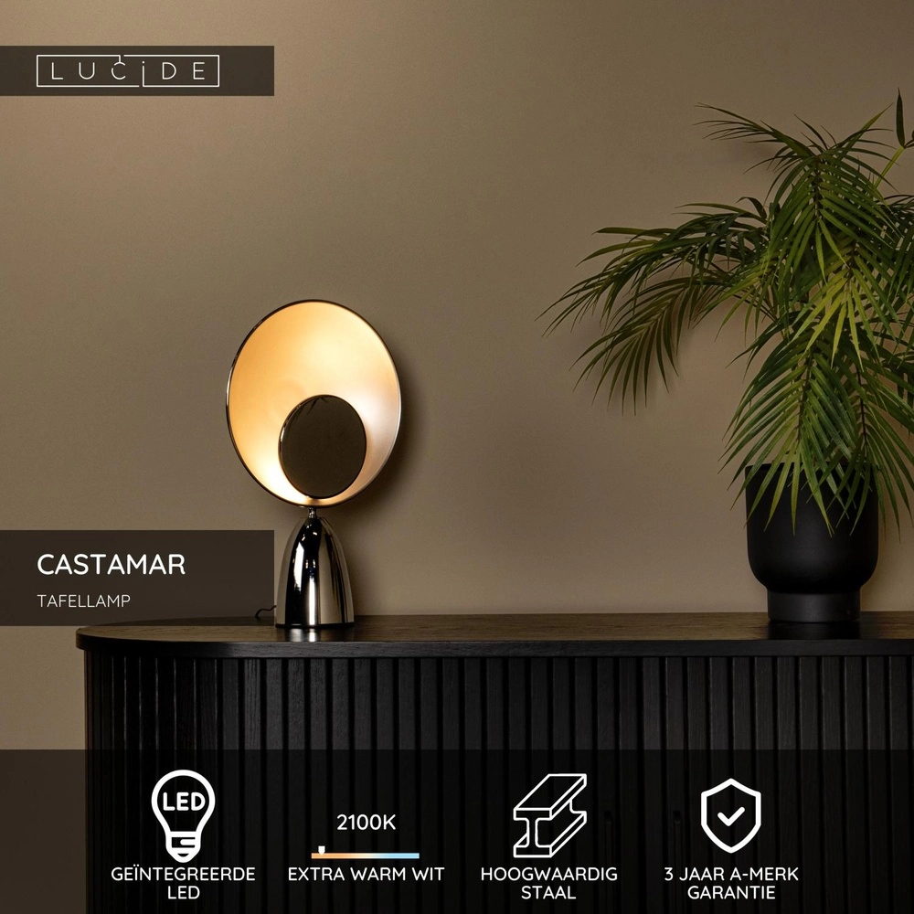 Design-Tischlampe Castamar Ø 25,5 cm Chrom Lucide 5411212345837