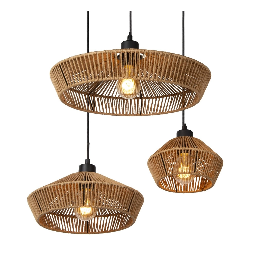 Pendellampe Yunkai Ø 60 cm schwarz mit Rattan Lucide 5411212105714