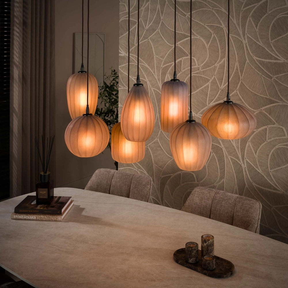 7-Licht Pendellampe Altura Sienabraun mit mattiertem Glas