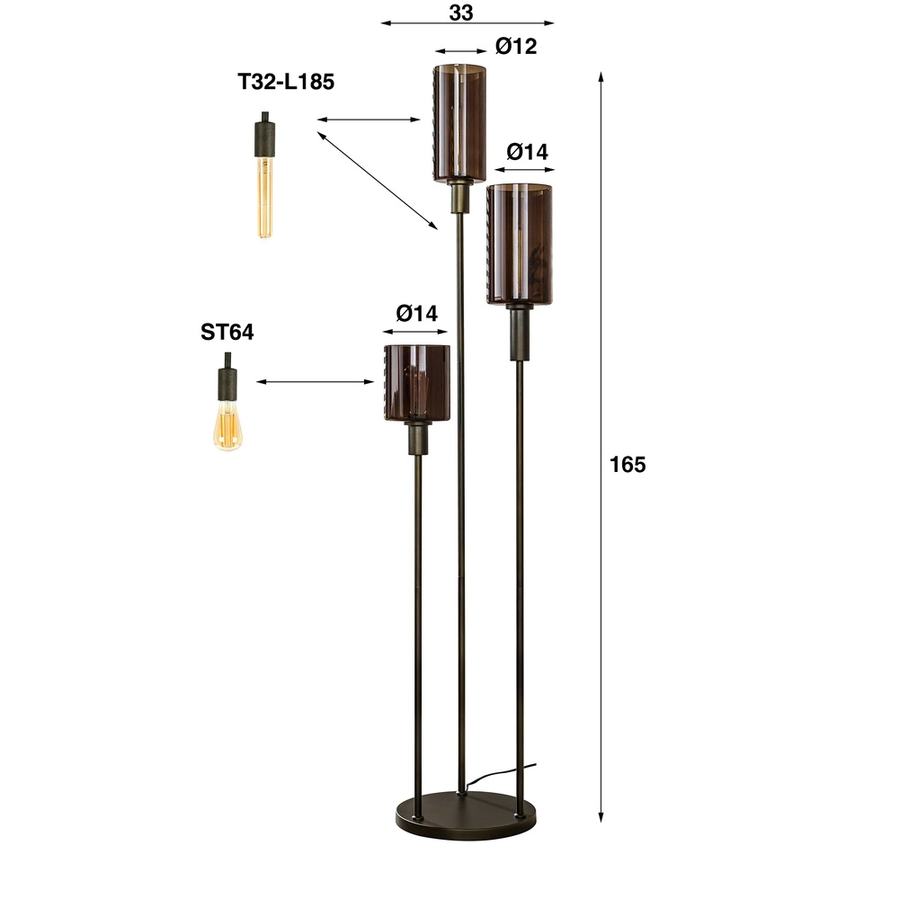 Stehlampe Sepiora Sienabraun – dunkles Glas Lyora 8716803513440