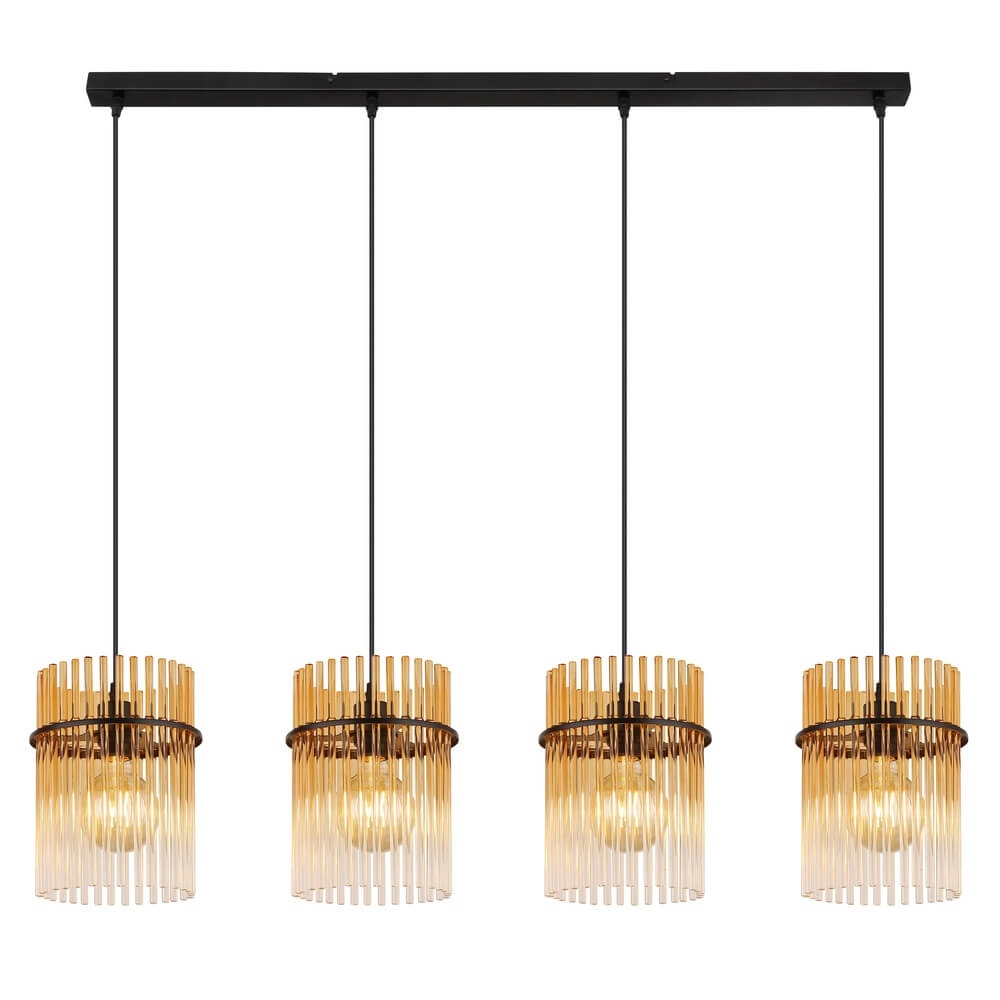 Schwarze Pendelleuchte Gorley mit Braunglas 4-flammig Globo 9007371474998