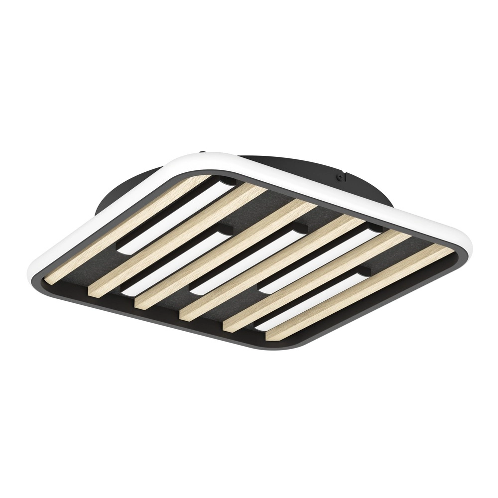 Moderne Deckenlampe Cembrano Schwarz mit Holzquadrat