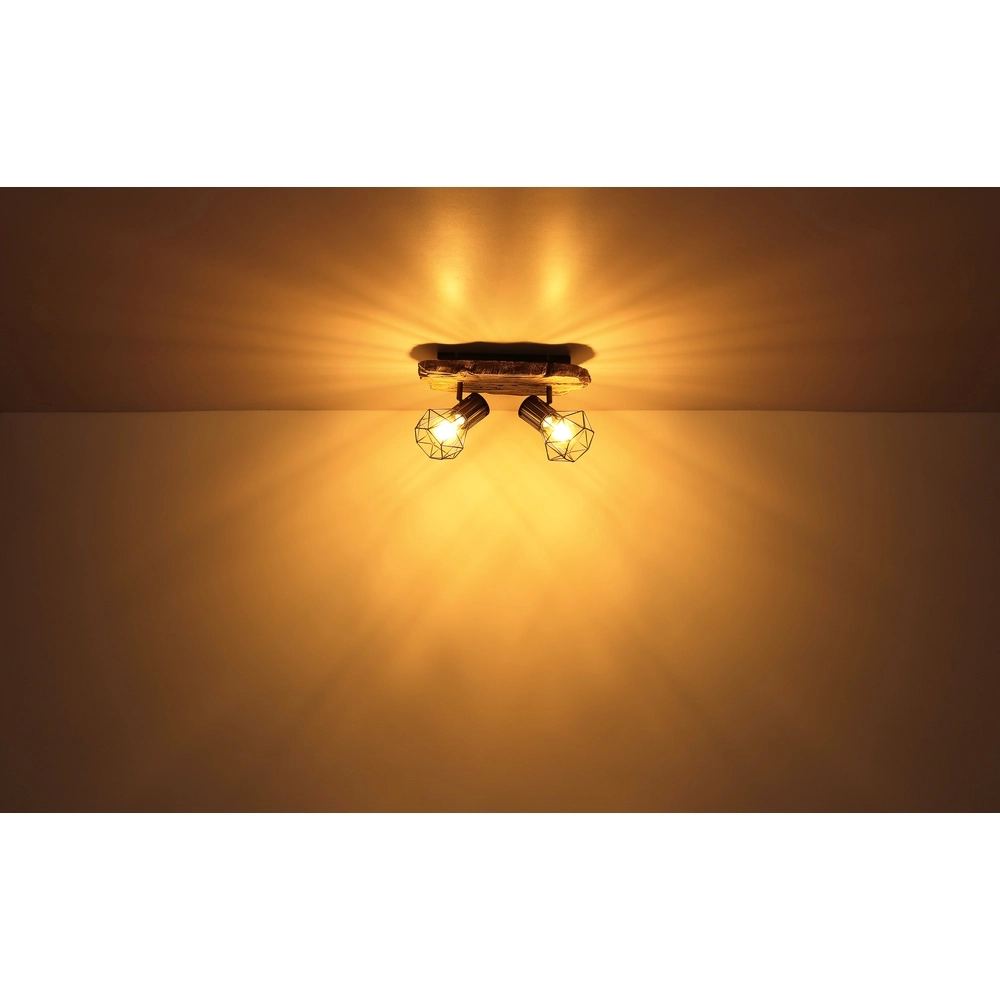 Deckenlampe Priska 2-helliges Schwarz mit Holz Globo 9007371442362