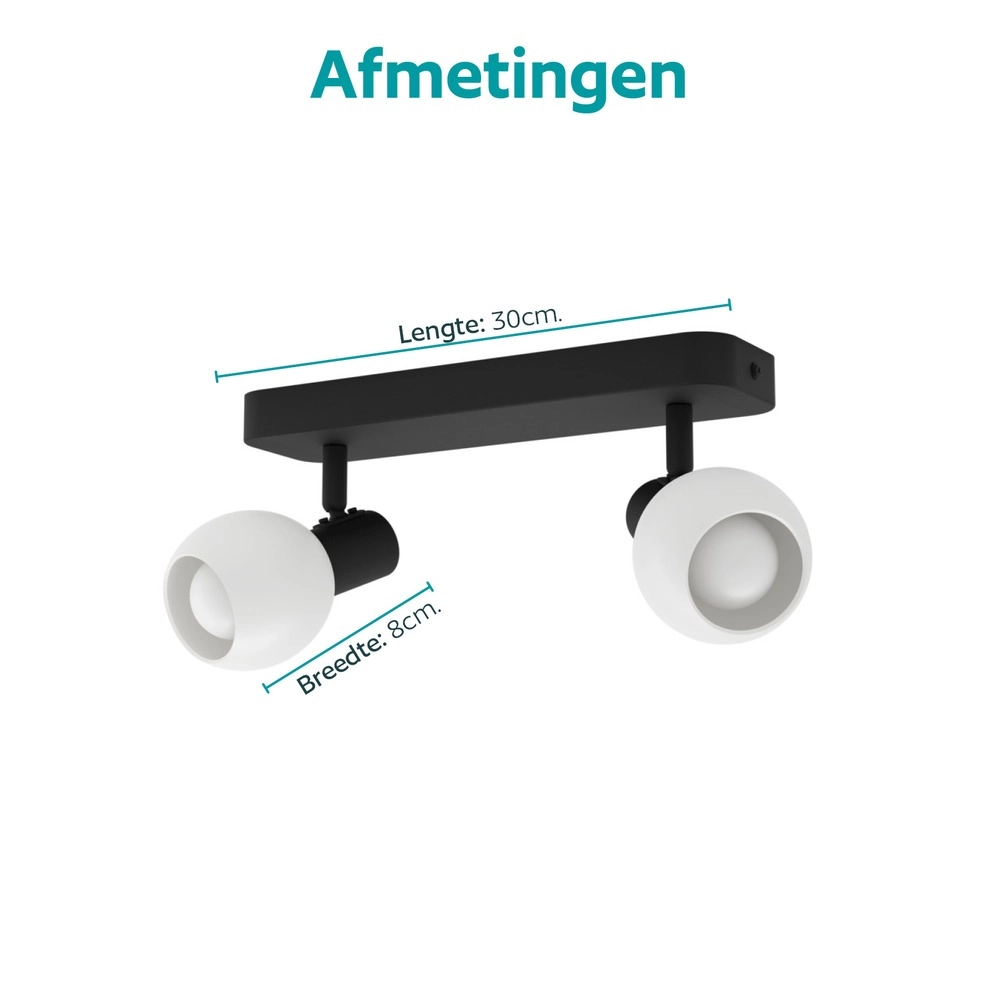 Deckenlampe Castellazo 2-Licht Schwarz mit weißem Glas