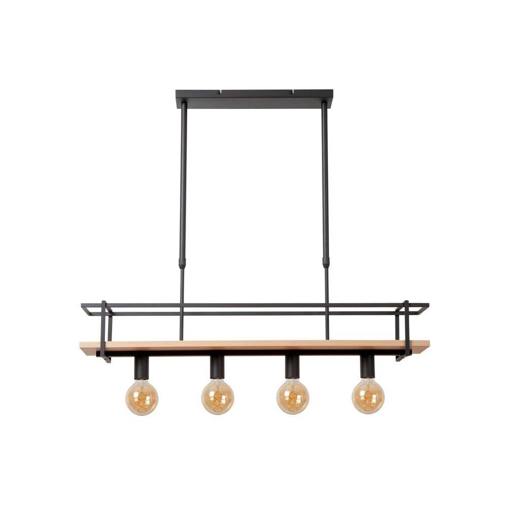 4-Licht Pendellampe Milonga Schwarz mit Holz