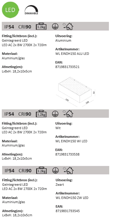 Fassadenscheinwerfer Eindh 18 cm - schwarz Artdelight 8719831733545