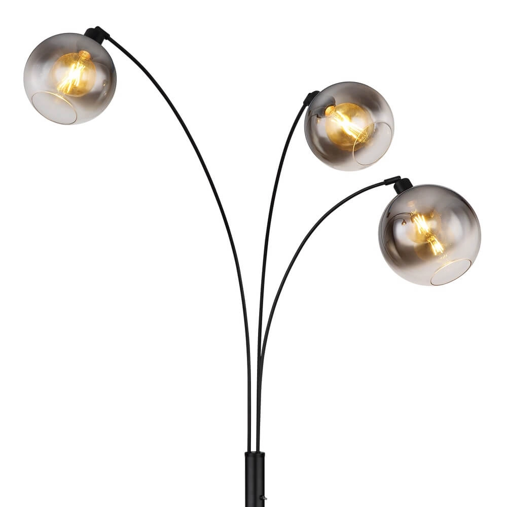 Schwarze Stehleuchte Newcastle Sphere Rauchglas 3-flammig Globo 9007371449798
