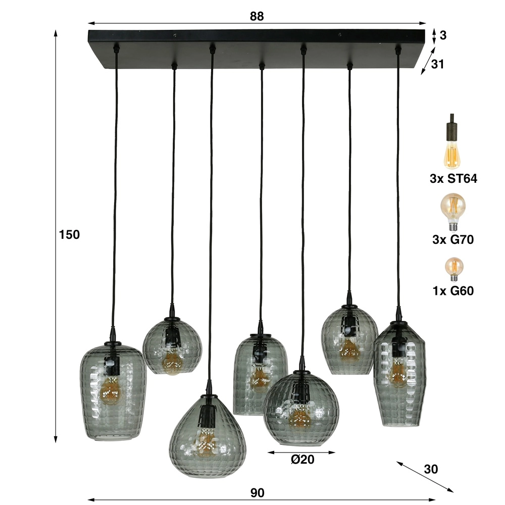 7-Licht Pendellampe Hexagon Rauchgläser Lyora 8716803511163