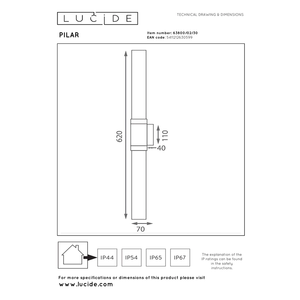 Design-Wandlampe Pilar Doppelschwarz Lucide 5411212630599
