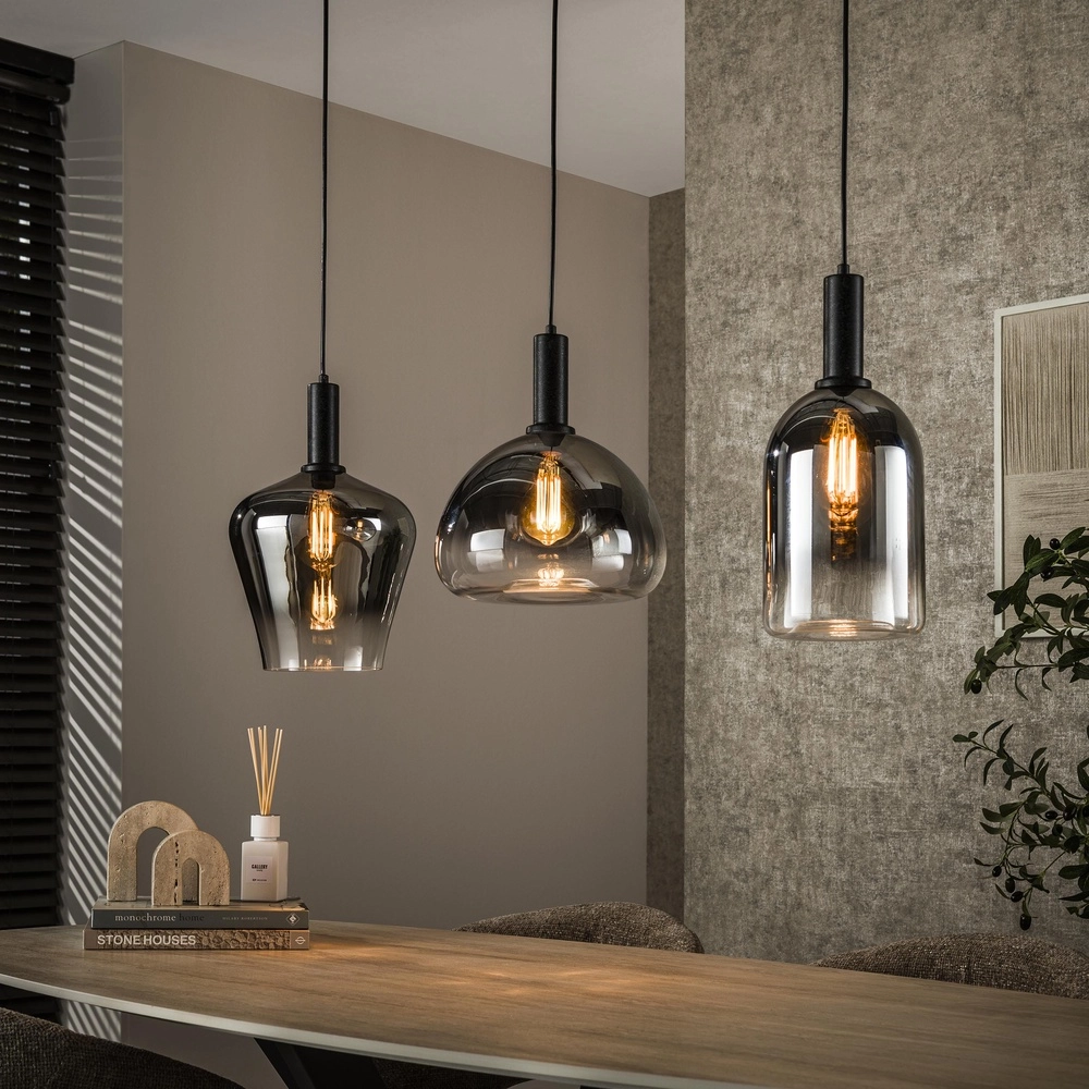 Glas-Esstischlampe Zenith 3x Rauchglas Lyora 8716803511026