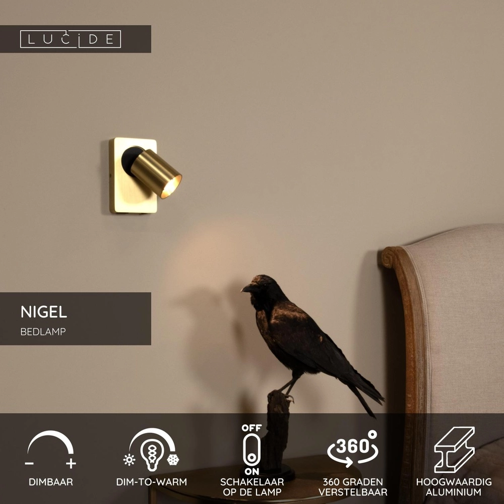 Nachttischlampe Nigel mit USB-Ladepunkt Gold Lucide 5411212092953
