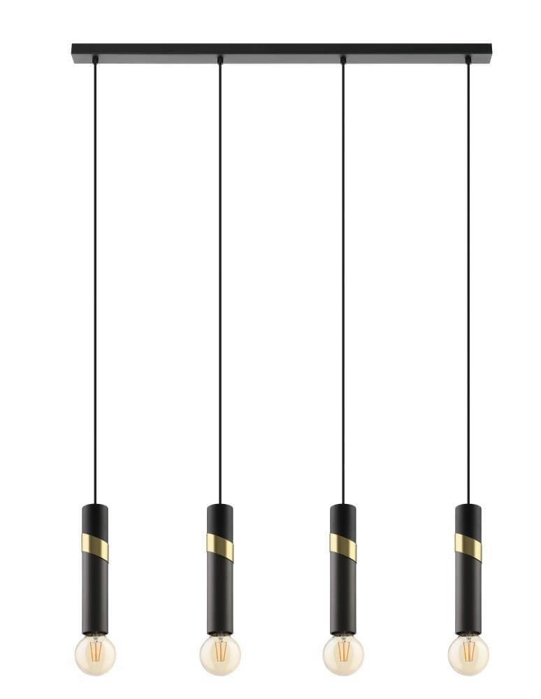 Schlanke Pendelleuchte mit 4 Leuchten Cedral schwarz mit gold