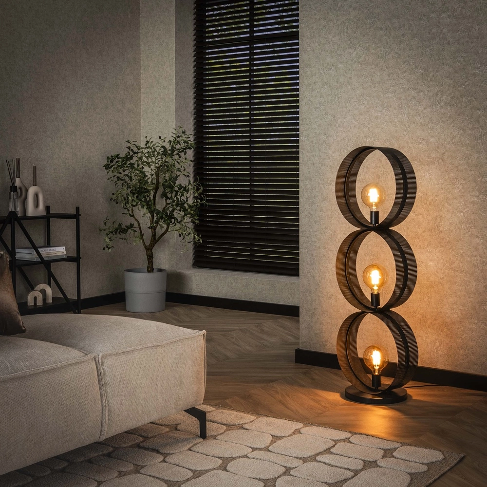Land-Stehlampe Ring Holzkohle – 3x E27