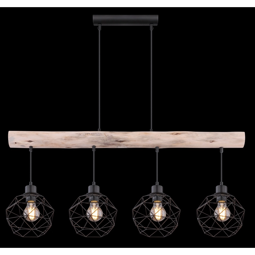 4-Licht Esstischlampe Theodor Schwarz mit Holz Globo 9007371400676