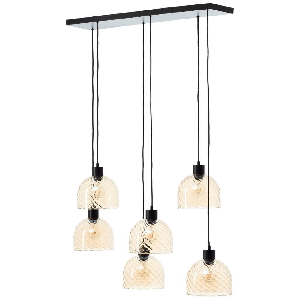 Hängelampe mit 6 Leuchten Casto schwarz mit bernsteinfarbenem Glas Brilliant 4004353446887