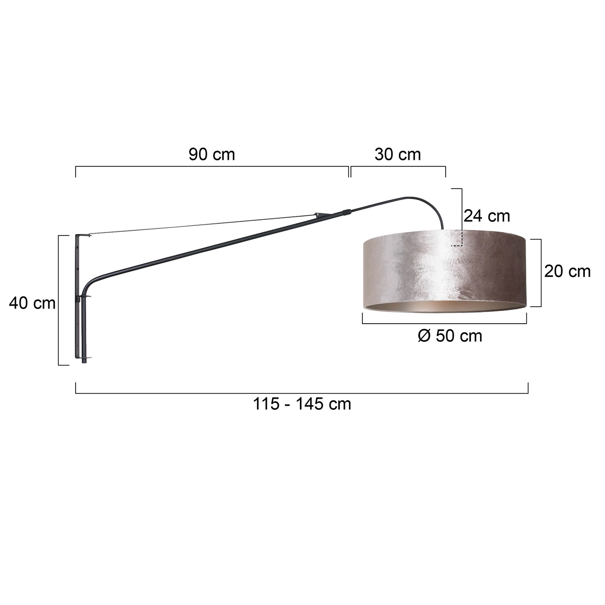Wandlampe Elegant Classy 50 cm schwarz mit taupefarbenem Samtschirm Steinhauer 8712746146042