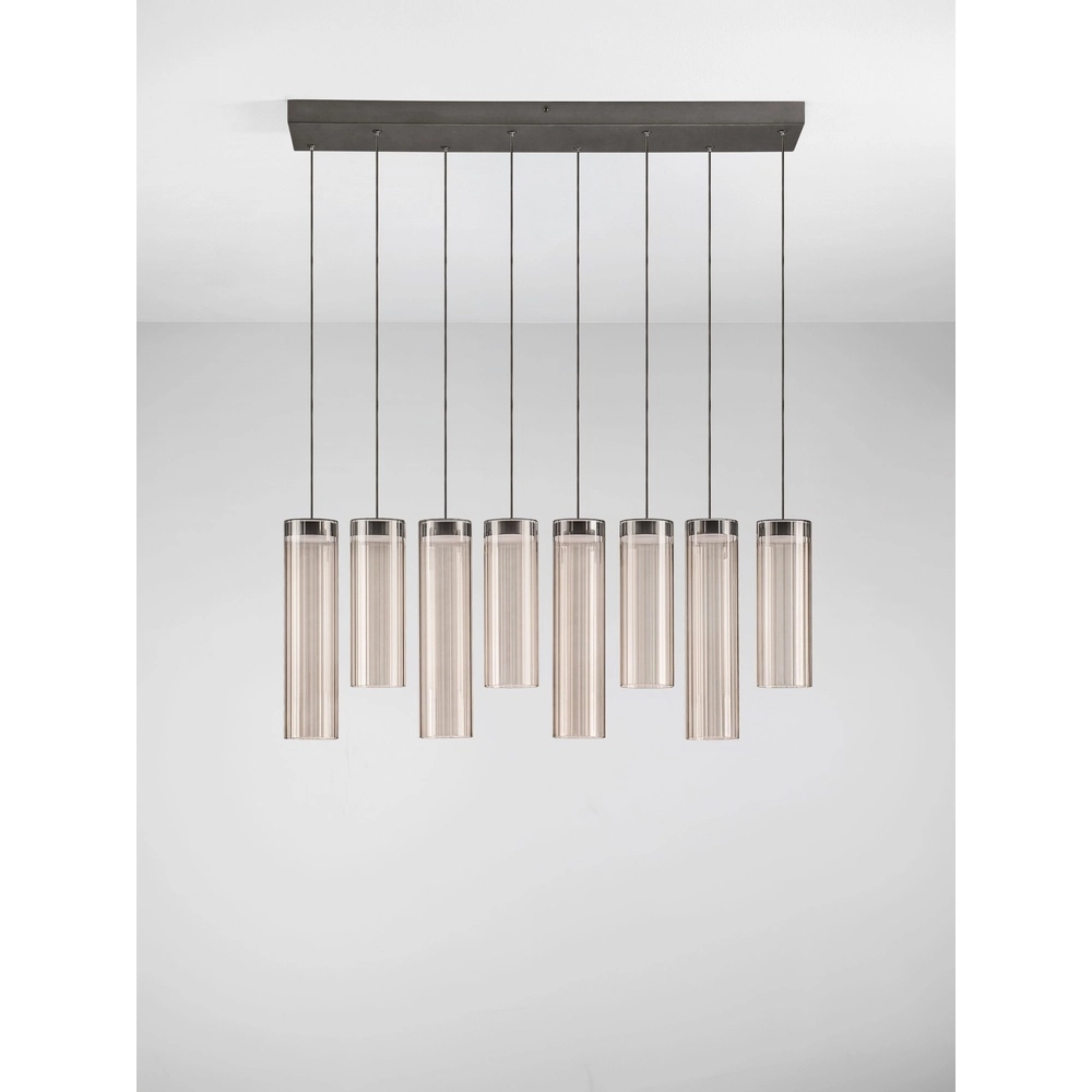 Design-Pendellampe Brielle Anthrazit mit 8-Lampen aus Mokka-Glas Lyora 5212017495433