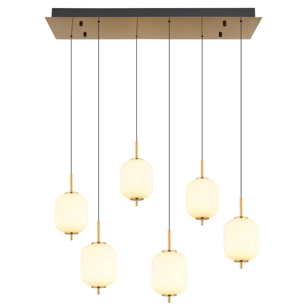 Goldene Pendelleuchte Ewald 6-flammiges Weißglas Globo 9007371452583