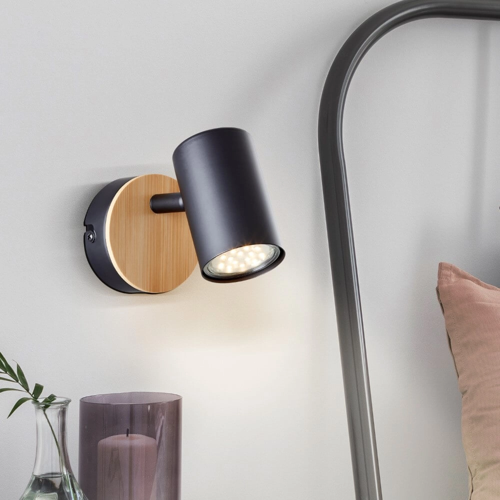 Wandlampe Niels schwarz mit Holz Brilliant 4004353410192