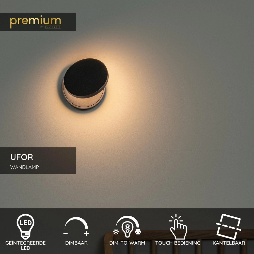 Design-Wandlampe Ufor Schwarz Premium by Lucide 5411212570116