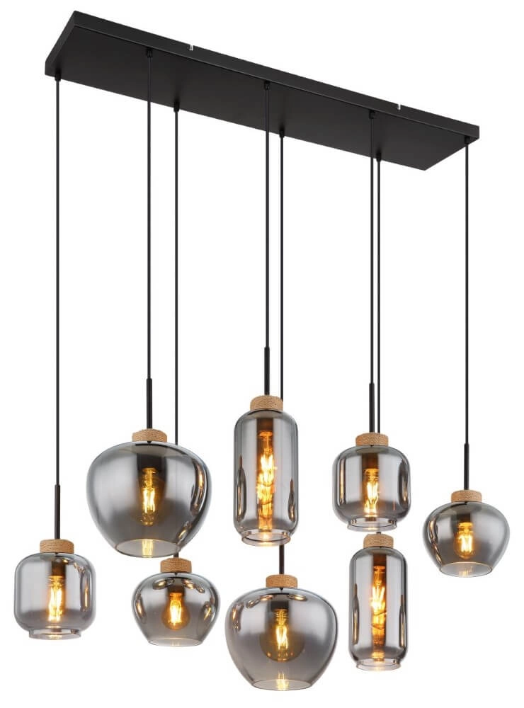Hängelampe mit 8 Leuchten Matt schwarz mit Holz Globo 9007371444519