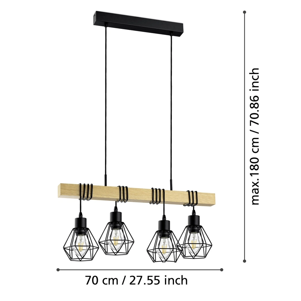 4-Licht Pendellampe Townshend 5 Speisesaal – schwarz mit Holz Eglo 9002759440756